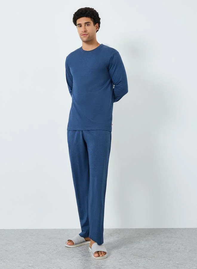 Styli Men Navy Long Sleeve T-Shirt and Pyjama Set